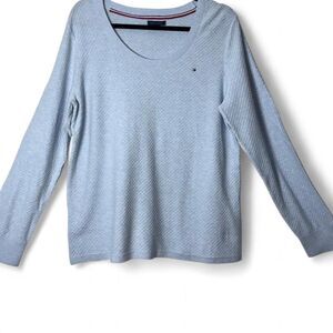 y2K Tommy Hilfiger Baby Blue Waffle Knit Sweater Women's L 100% Cotton
